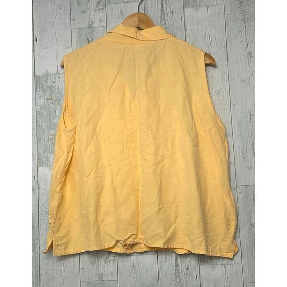 Vintage 1990s Magic Linen Blend Crochet & Embroidered Detail Yellow-Gold Top Sz. - Picture 3 of 7